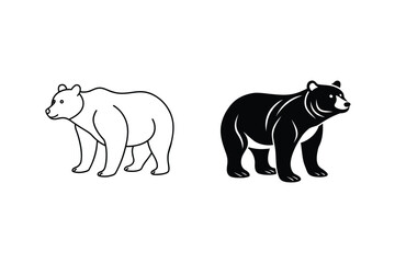 Black and white bear outlines animal silhouette