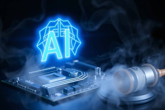 AI in Law and justic sustem, Artificial Intelligence on a Circuit Board with Gavel