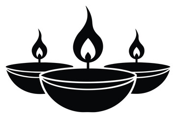 Three Lit Oil Lamps Illustration Symbolizing Light and Celebration for Festive Occasions