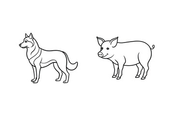 Dog and pig side profile animal farm animal