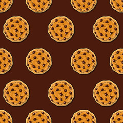 Chocolate cookies Infinite pattern background on dark brown background, Abstract background Seamless Pattern.