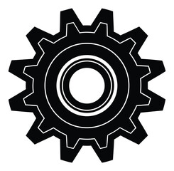 Black and White Gear Icon Illustration for Technology Engineering and Mechanical Concepts with Simple Design