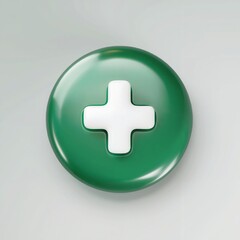 Obraz premium Glossy Green Circle Button With White Plus Symbol plus sign 1