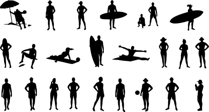 set of vector various summer beach silhouettes