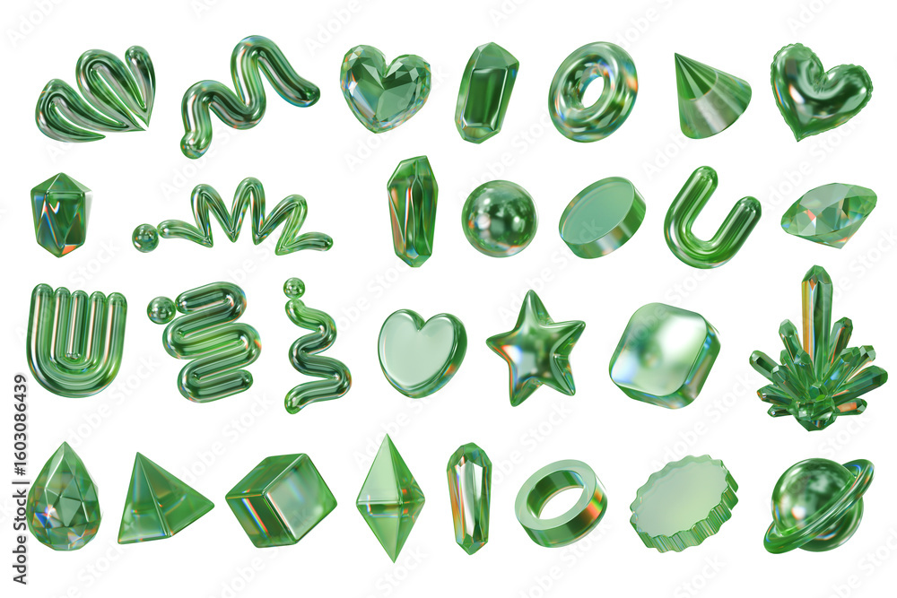 Fototapete soft green pastel element object set pack isolated background 3d rendering