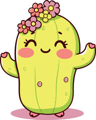 Kawaii Cactus with Flower Crown Cute Sticker