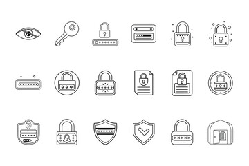Collection security password related line art icons lock