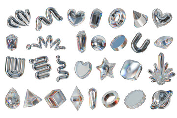 Objects prism crystal decoration set pack isolated background 3d rendering	
