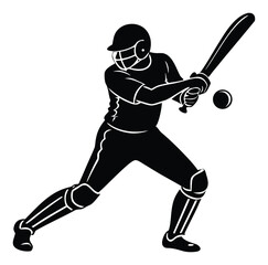 Cricket Player Hitting Ball with Bat Silhouette on White Background Sport Illustration Vector Design