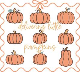 Retro Wavy Typography SVG Design with “Lelivering Little Pumpkins” Phrase for Halloween or Fall-Themed T-Shirts