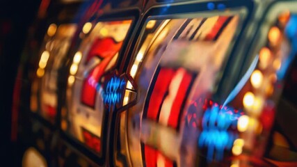 Close-up of a slot machine displaying winning numbers