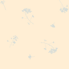 Modern seamless floral pattern with vector flower silhouettes. Perfect for textile, surface design, wallpapers, packaging, and digital use. Subtle pastel beige color with elegant botanical elements.