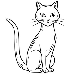 Spooky Halloween cat illustration in line art style. Graphic monochrome drawing. Hand drawn outline sketch, engraved doodle illustration. For coloring book, invitation, decoration.