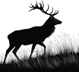 Elegant Black Deer Silhouette Illustration on White Background Featuring a Majestic Buck with Antlers Ideal for Wildlife Nature and Design Projects Vector Art




