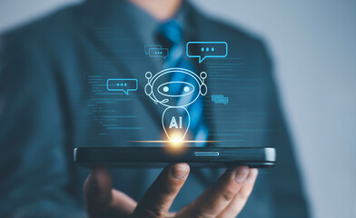 Businessman using technology connecting to the internet around the world, chatting, chatting with...