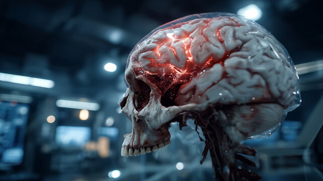 Innovative holographic display of an MRI brain scan revealing intricate details