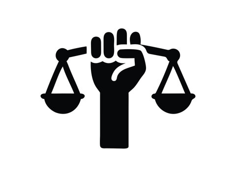 Justice Fist Icon &ndash; Equality and Law Symbol | Black Silhouette of Hand Holding Balance Scales for Legal, Human Rights, and Social Justice Themes

