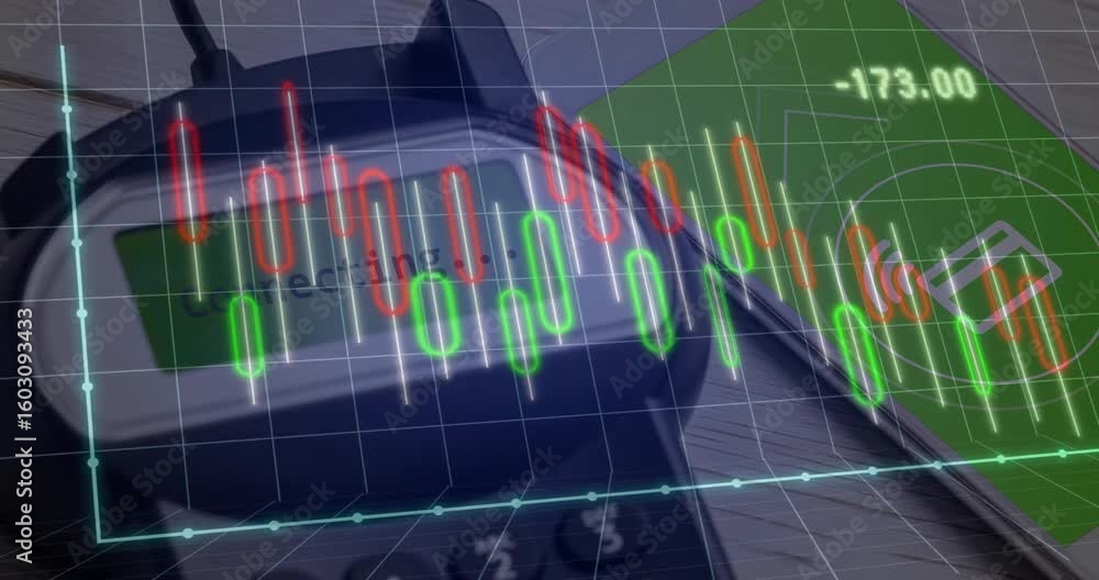 Poster grid overlay appearing on digital meter causing candlesticks fluctuating color showing value trends