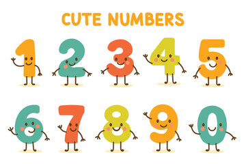 set of vector cute numbers symbols, page for children book math