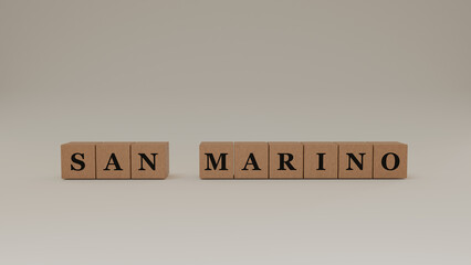 San Marino Wooden Block Letters, Isolated on a white background. 