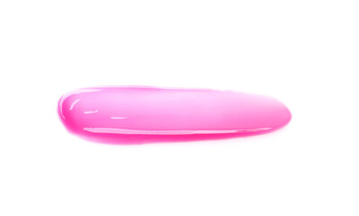 Bright pink lip gloss isolated on white, top view