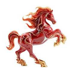 Red and gold decorative horse statue with dynamic pose, holiday collectible, isolated on transparent background
