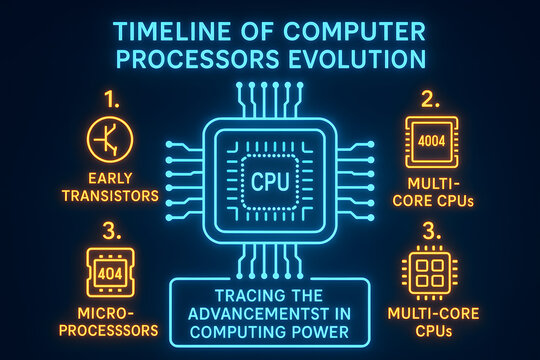 Computer Processor Evolution Timeline from Transistors to Modern Chips for Tech Education