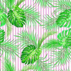 Tropical vector palm leaves pattern. Botanical illustration.	