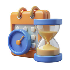 3D Time Management Icon with Calendar and Hourglass PNG