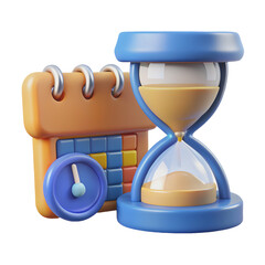 3D Time Management Icon with Calendar and Hourglass PNG