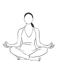 Silhouette of woman in Lotus position on white background, illustration