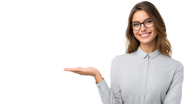 Smiling businesswoman presenting with open hand for copy space

