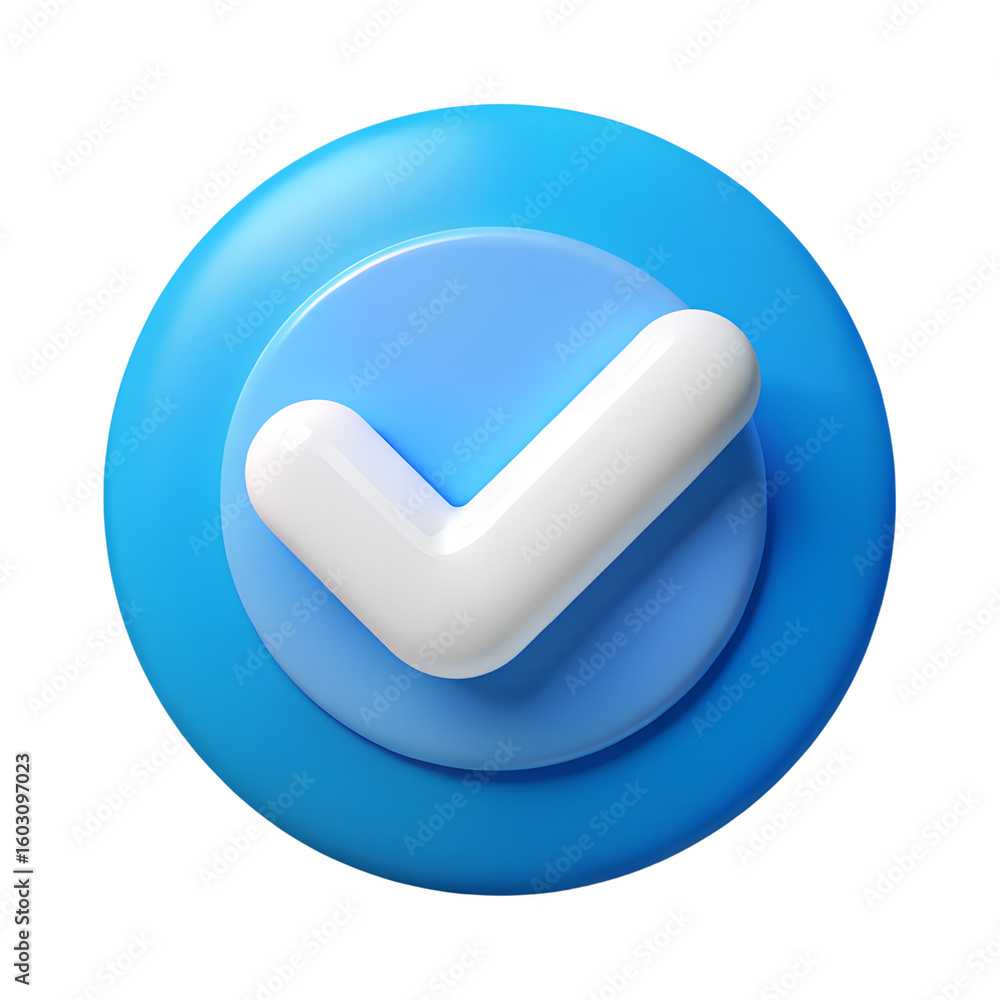 Poster green checkmark icon representing success or acceptance in a glossy 3d button design
