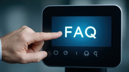 Close-up of Finger Swiping on Touchscreen Display with FAQ Option