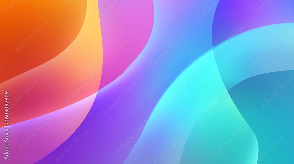 Poster an abstract composition features flowing, translucent shapes in a vibrant gradient, evoking a sense 