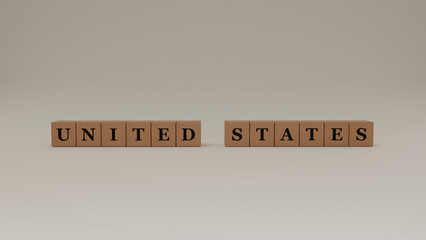 United States Wooden Block Letters Isolated on a white background. 