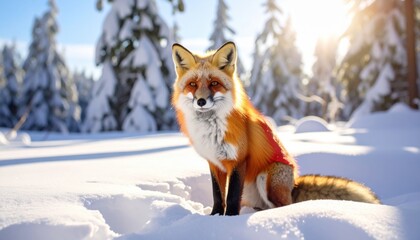 Fototapeta premium Winter's Embrace: A Red Fox in Snowy Forest