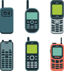Retro Mobile Phone Evolution Flat Design Set From 1980s Cell Phones to Early 2000s Flip and Slide Phones