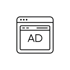Advertising icon with ad text on a screen isolated on a white background