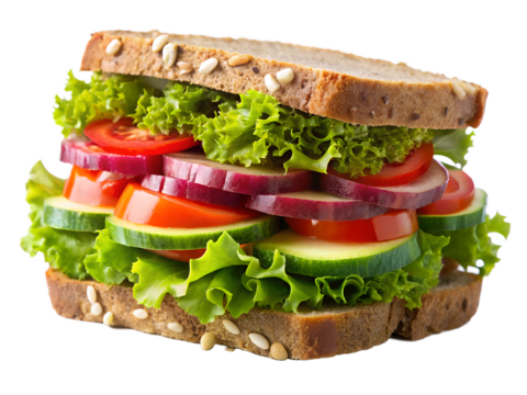 A delicious, fresh, and healthy vegetable sandwich isolated on transparent background