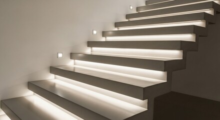 Obraz premium Modern, illuminated staircase with subtle lighting accents.