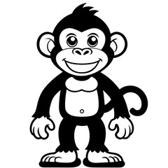 Fototapeta premium Happy cartoon monkey standing upright with a big smile silhouette