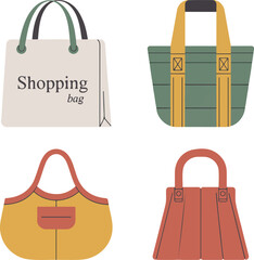 Stylized Shopping Bag Collection Fashion Boutique, Eco Market, Department Store, and Handbag-Inspired Bag Types