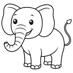 Cute cartoon elephant with big ears and a smiling face silhouette