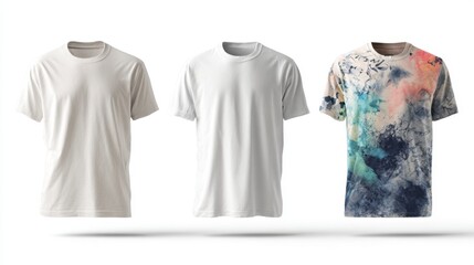 Three T-shirts in White and Watercolor Print