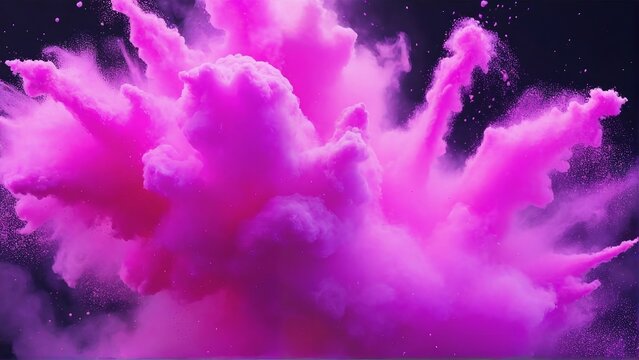 Vibrant Pink Powder Explodes Against a Dark Background Creating a Cloud of Smoke and Dust with Tiny Speckles of Light Scattered Throughout the Scene 