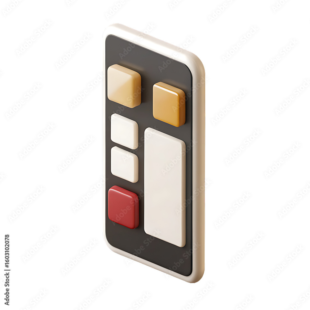 Poster 3 d rendered mobile dashboard layout with colorful buttons and clean plastic casing isolated on a tr
