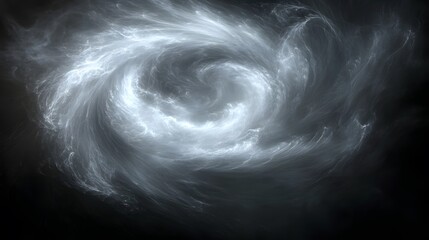 Abstract swirling vortex design in shades of gray and white.