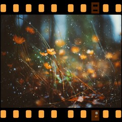 Autumn Flower with Rain in Natural Film Style