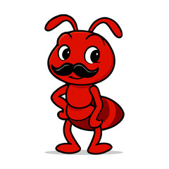 red ant mascot cartoon ant with mustache illustrations